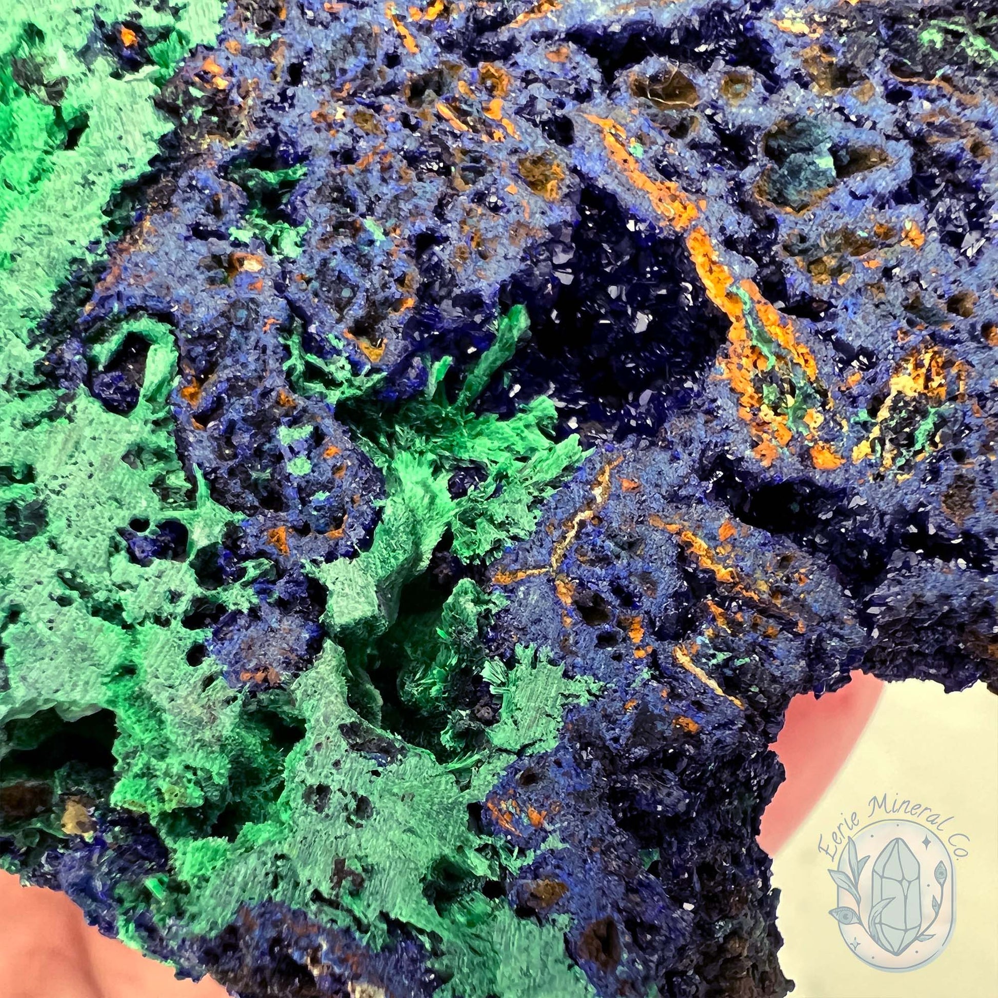 Fibrous Malachite and Azurite Slab Specimen