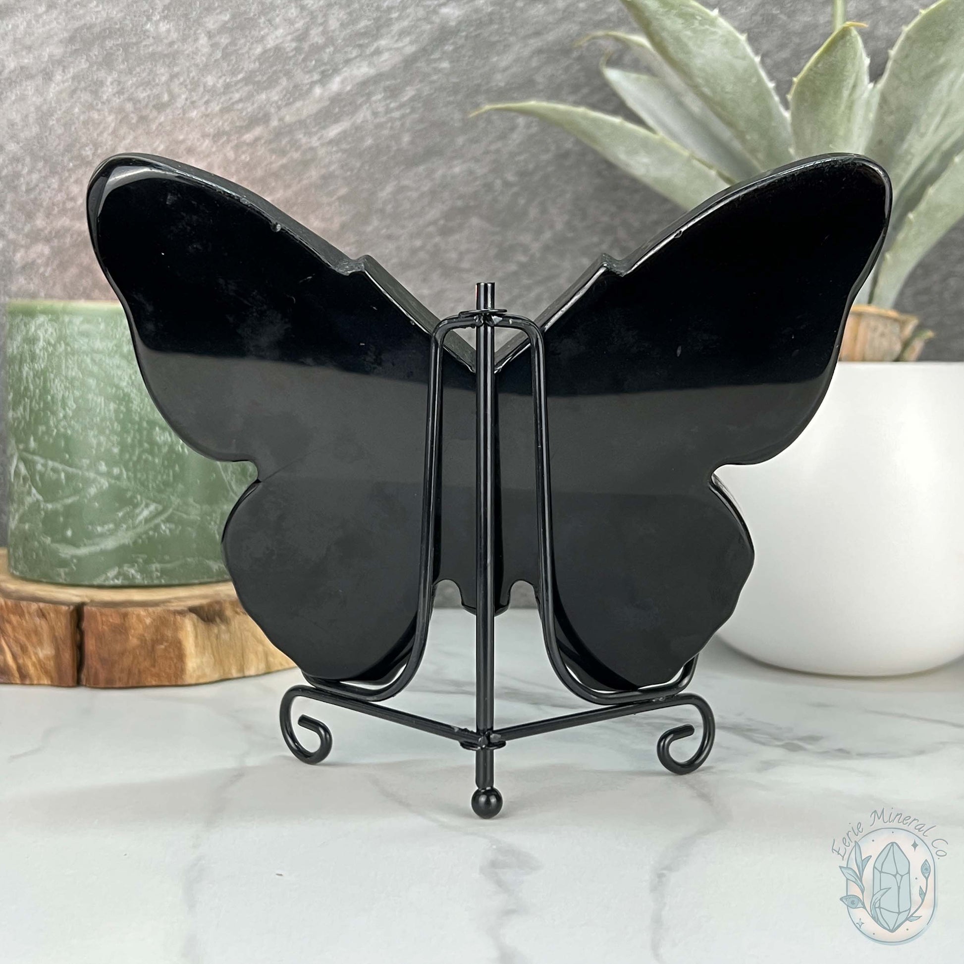 Polished Black Obsidian Death's Head Moth Carving