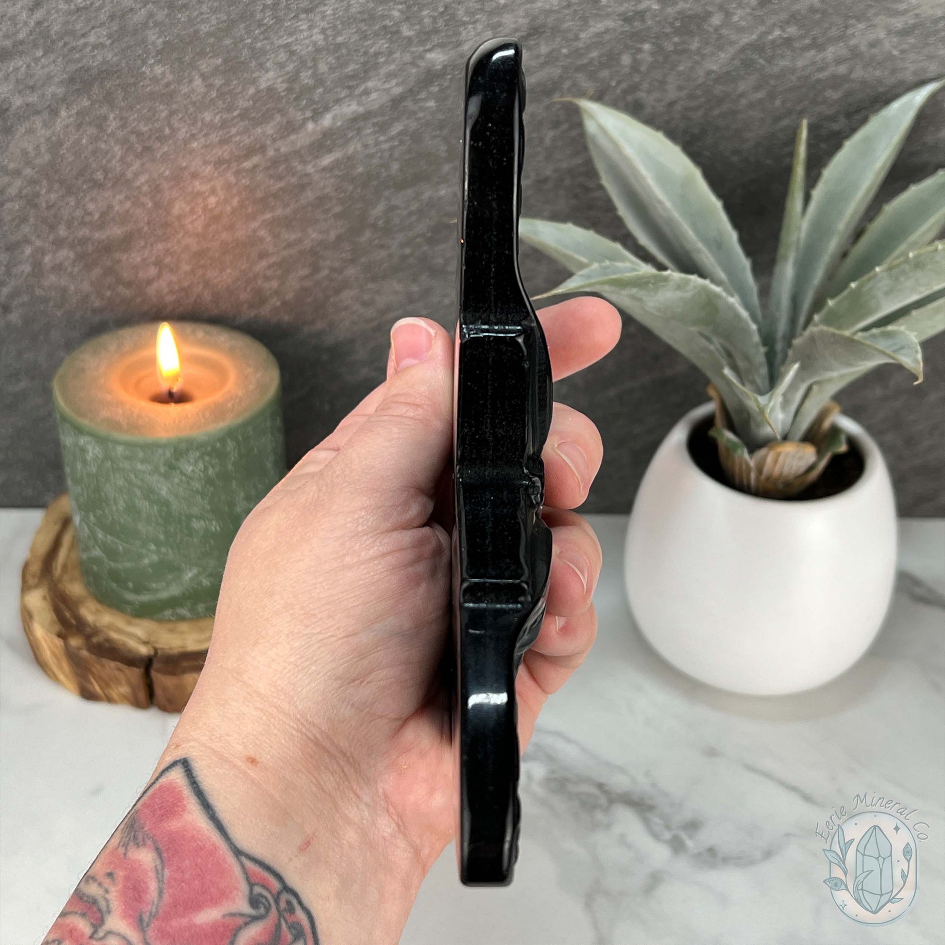 Polished Black Obsidian Death's Head Moth Carving