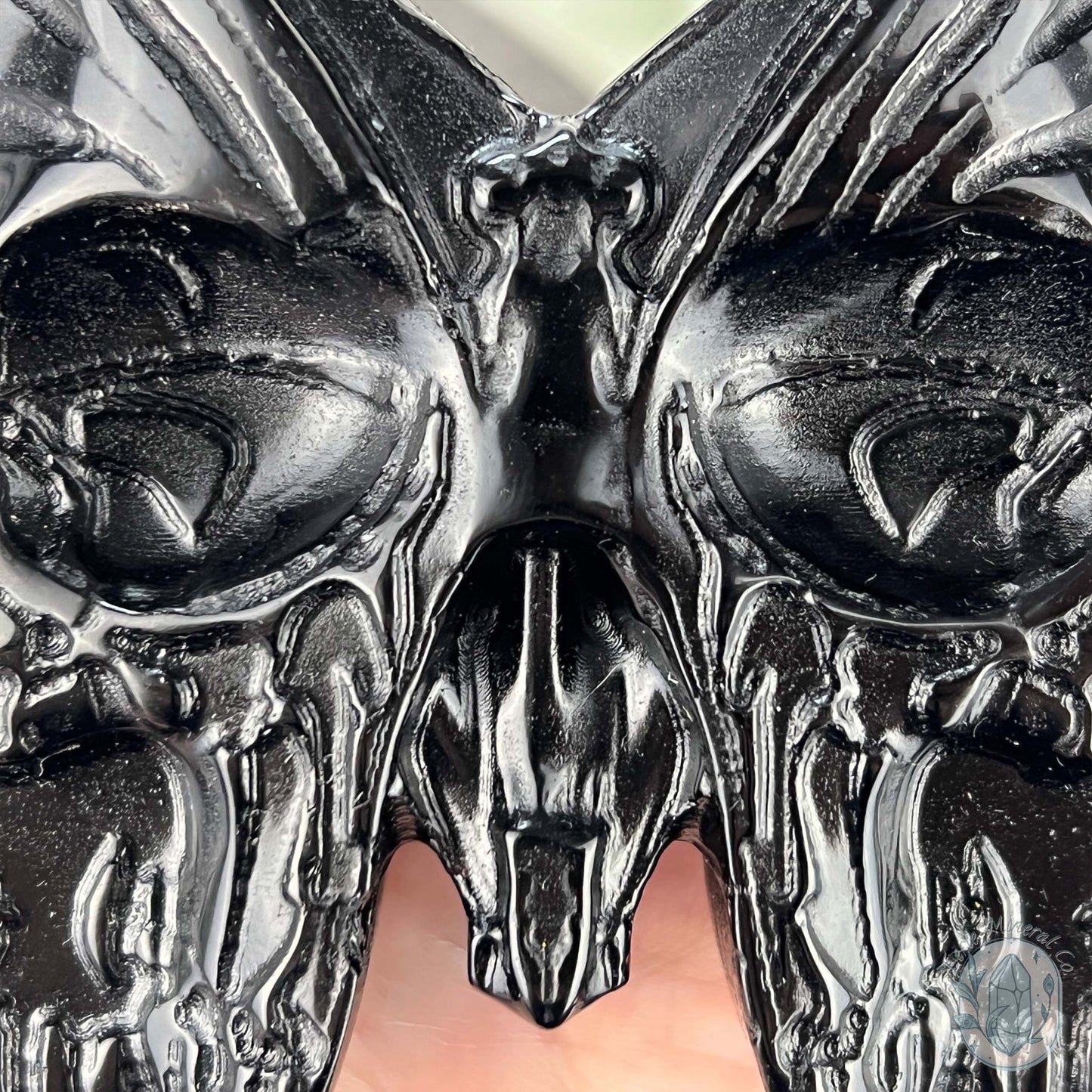 Polished Black Obsidian Death's Head Moth Carving
