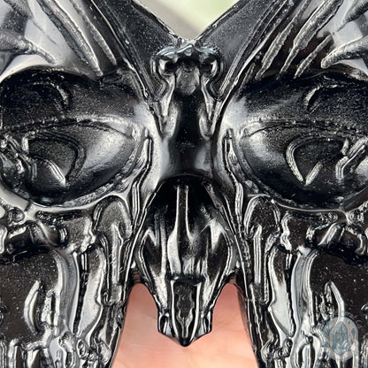 Polished Black Obsidian Death's Head Moth Carving