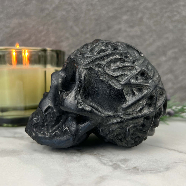 Black Obsidian Zombie Skull Carving