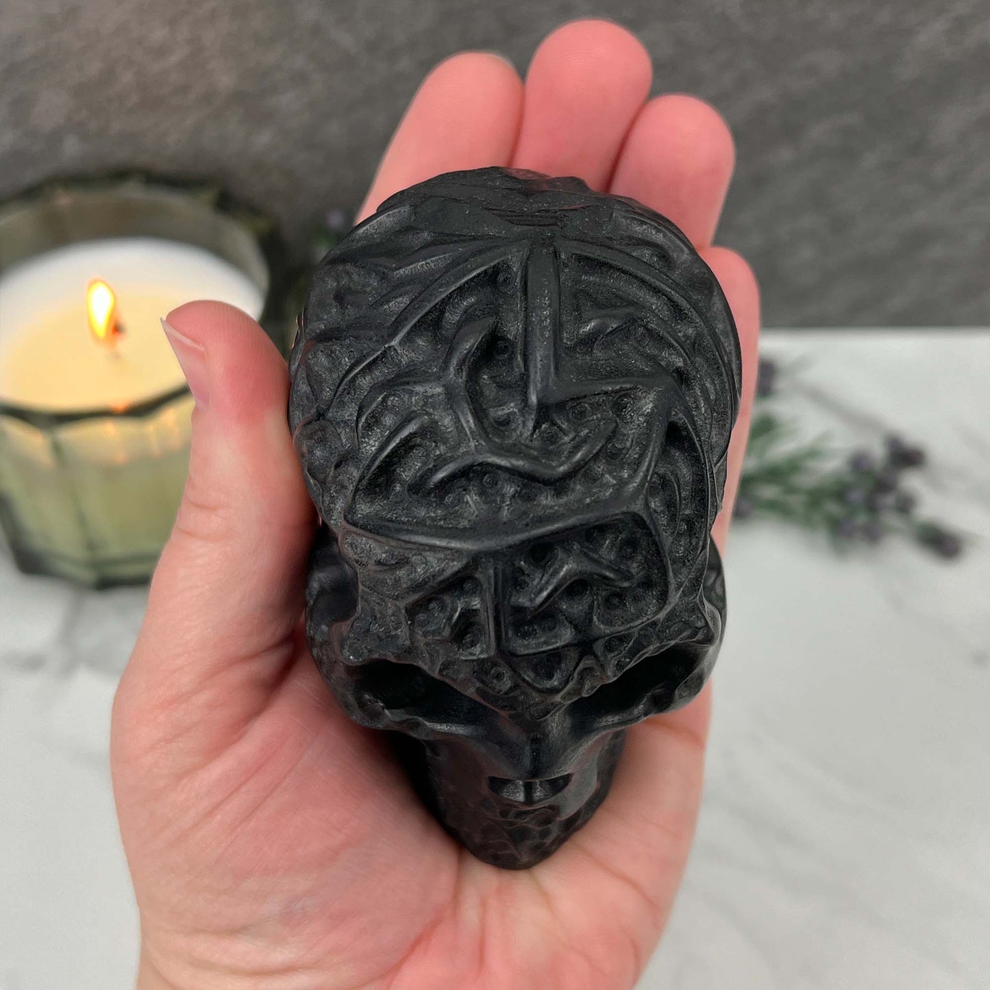 Black Obsidian Zombie Skull Carving