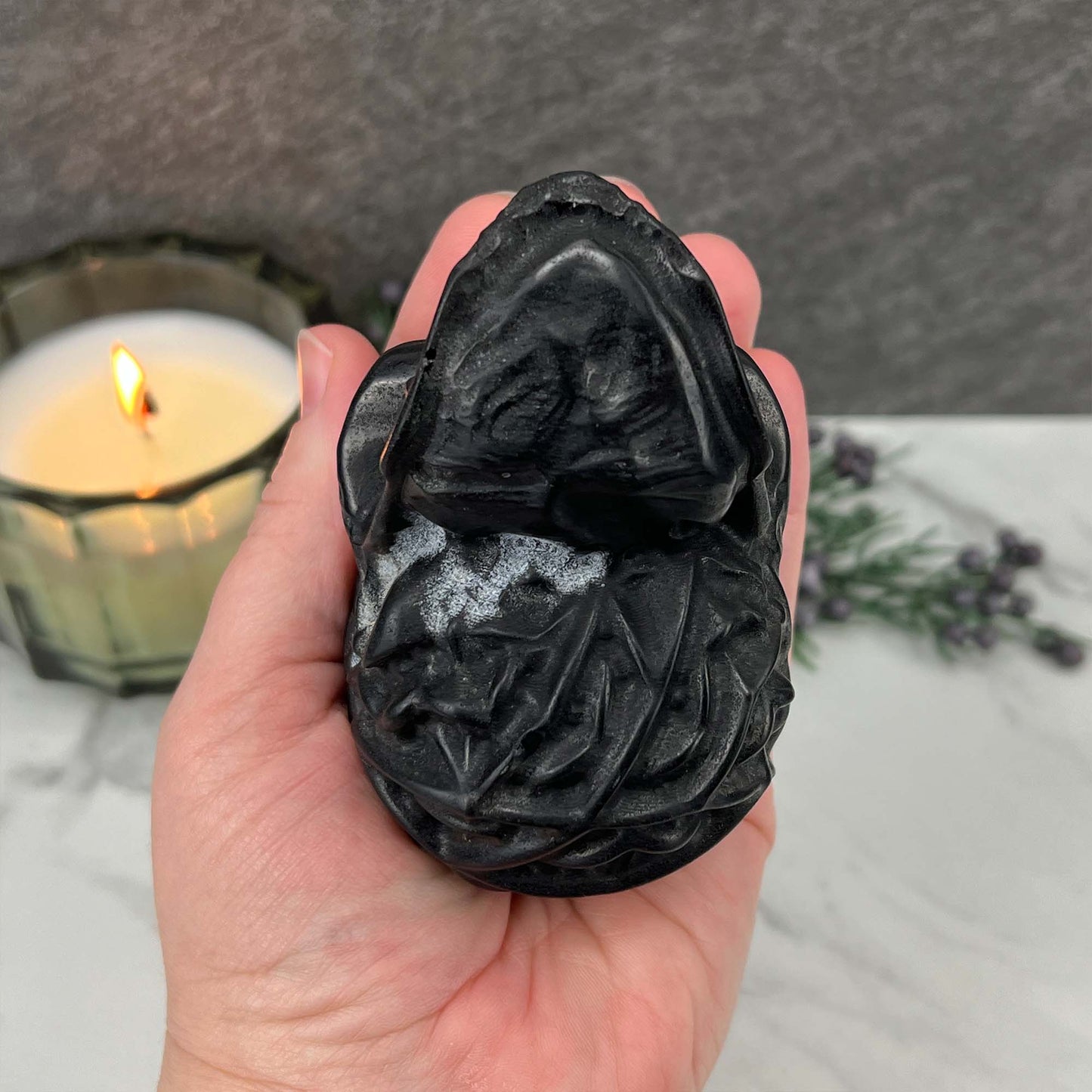 Black Obsidian Zombie Skull Carving