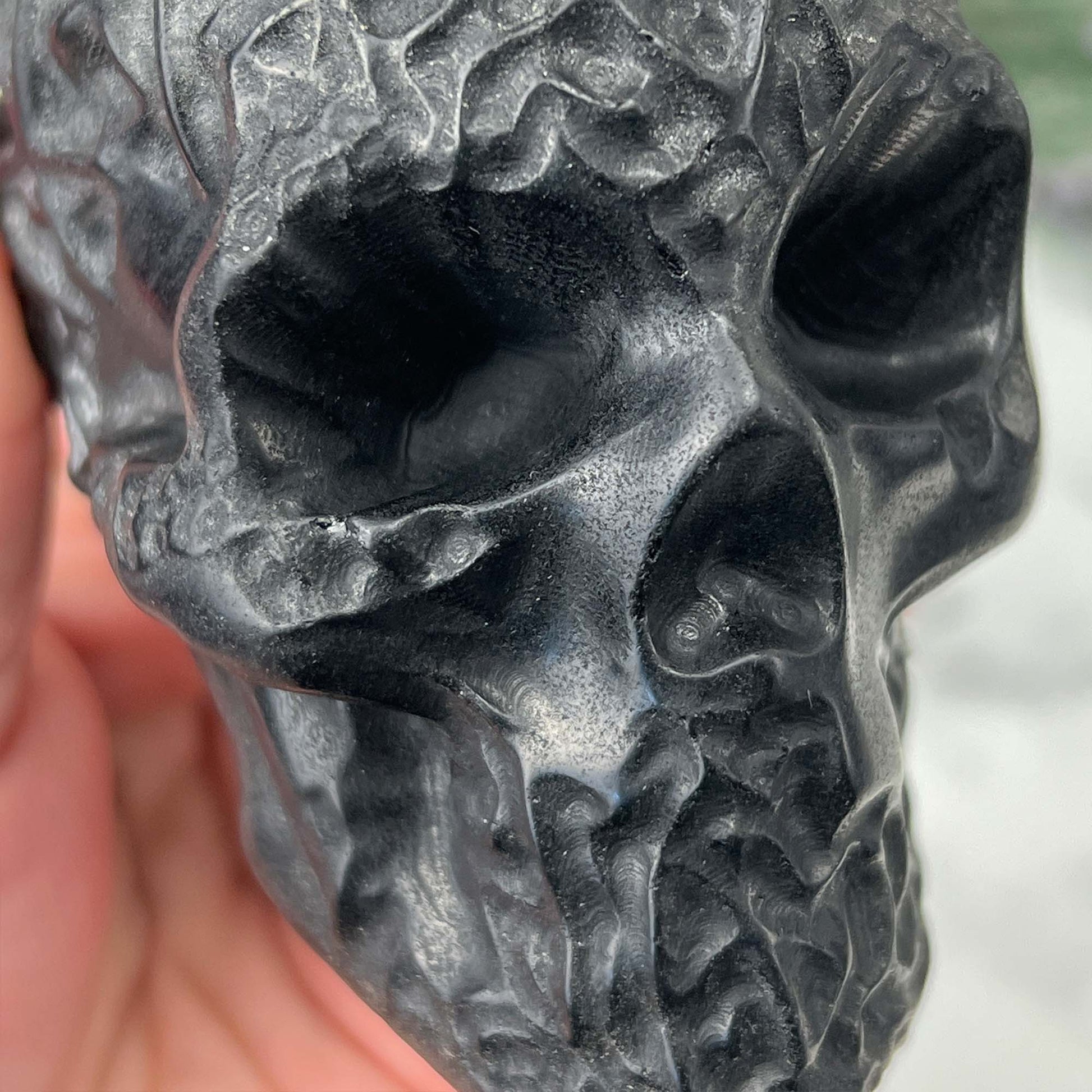 Black Obsidian Zombie Skull Carving