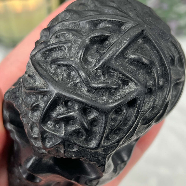 Black Obsidian Zombie Skull Carving