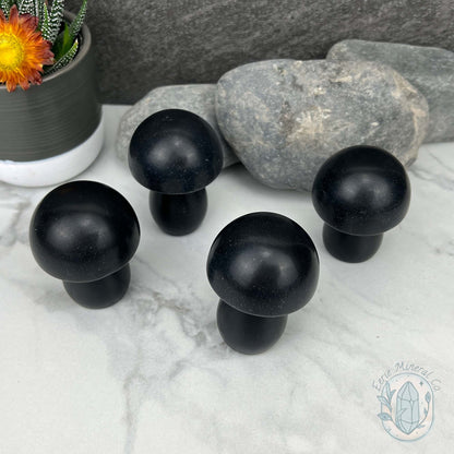 Large Black Obsidian Mushroom Carvings
