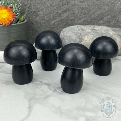 Large Black Obsidian Mushroom Carvings