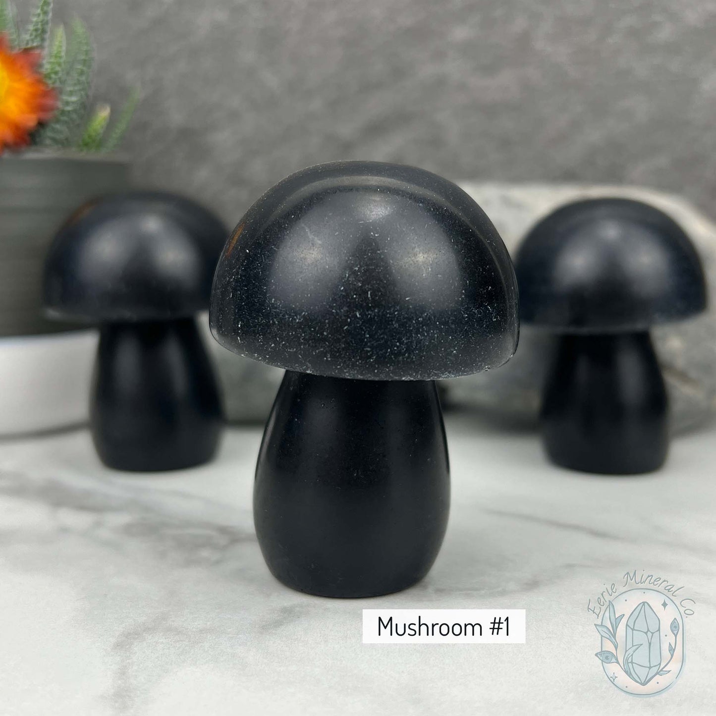 Large Black Obsidian Mushroom Carvings