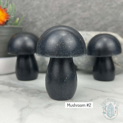 Large Black Obsidian Mushroom Carvings