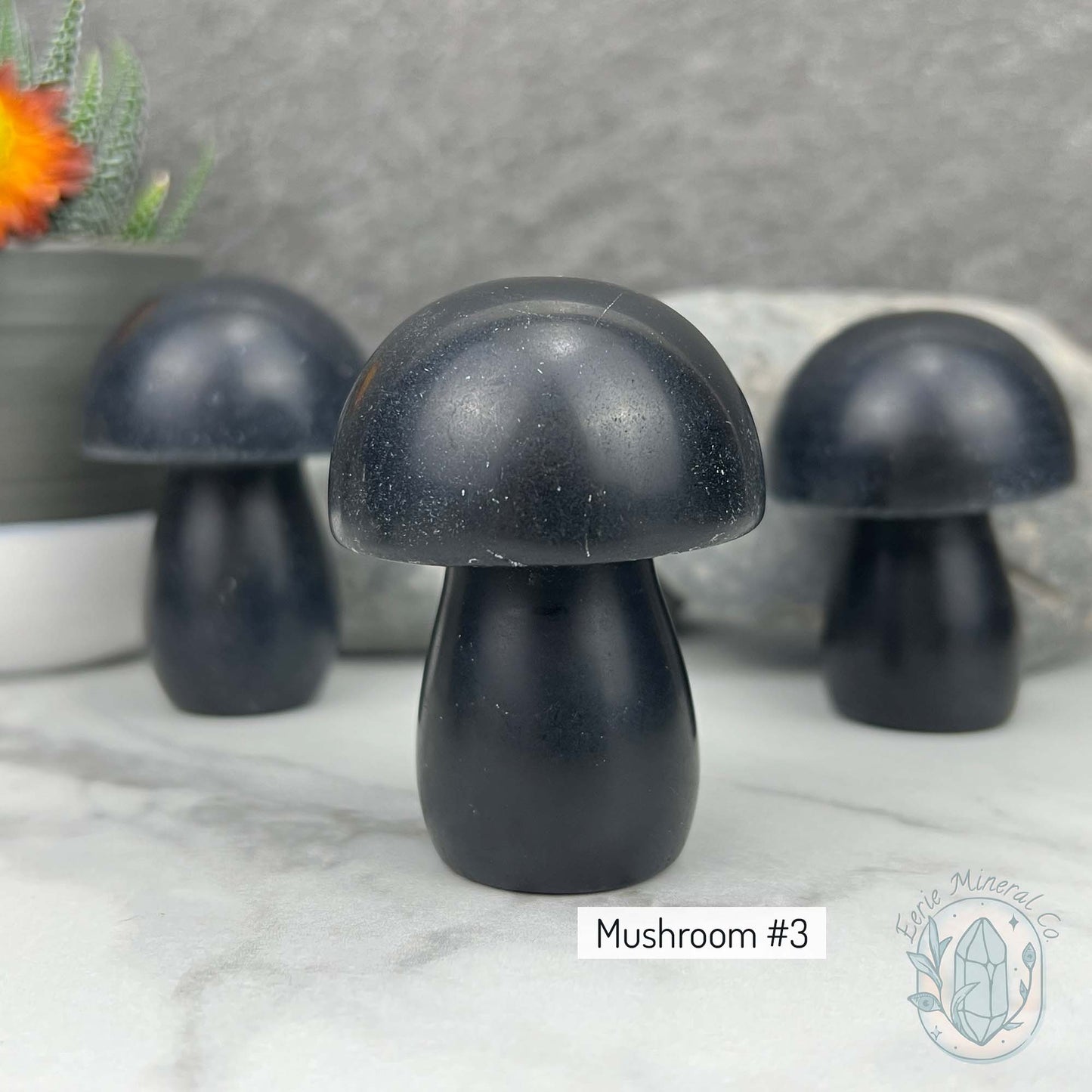Large Black Obsidian Mushroom Carvings