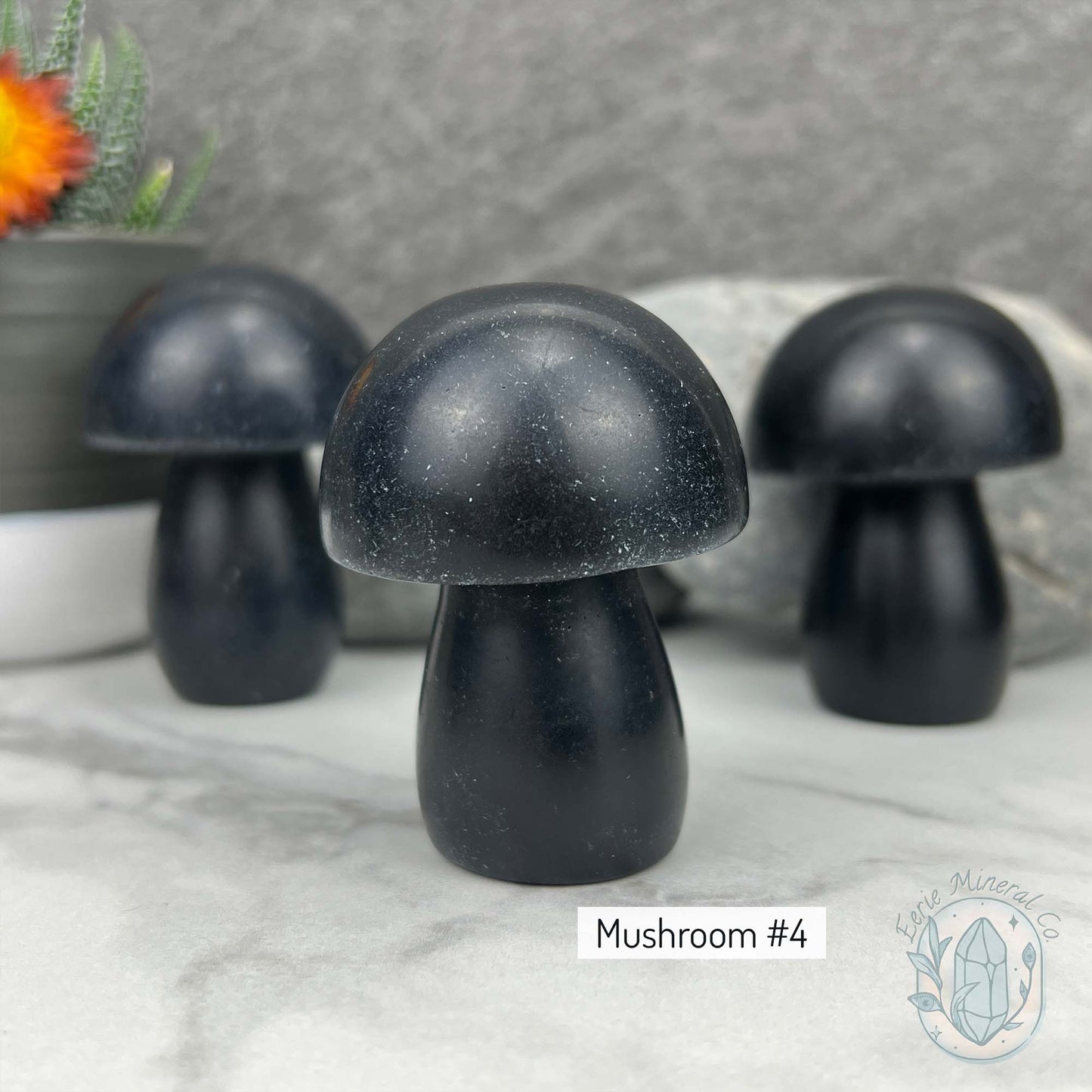 Large Black Obsidian Mushroom Carvings