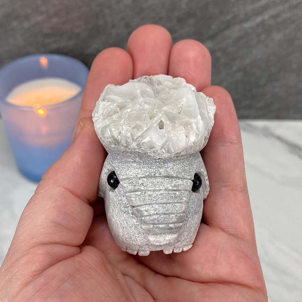 Bladed (Paper) Calcite Elephant Carving