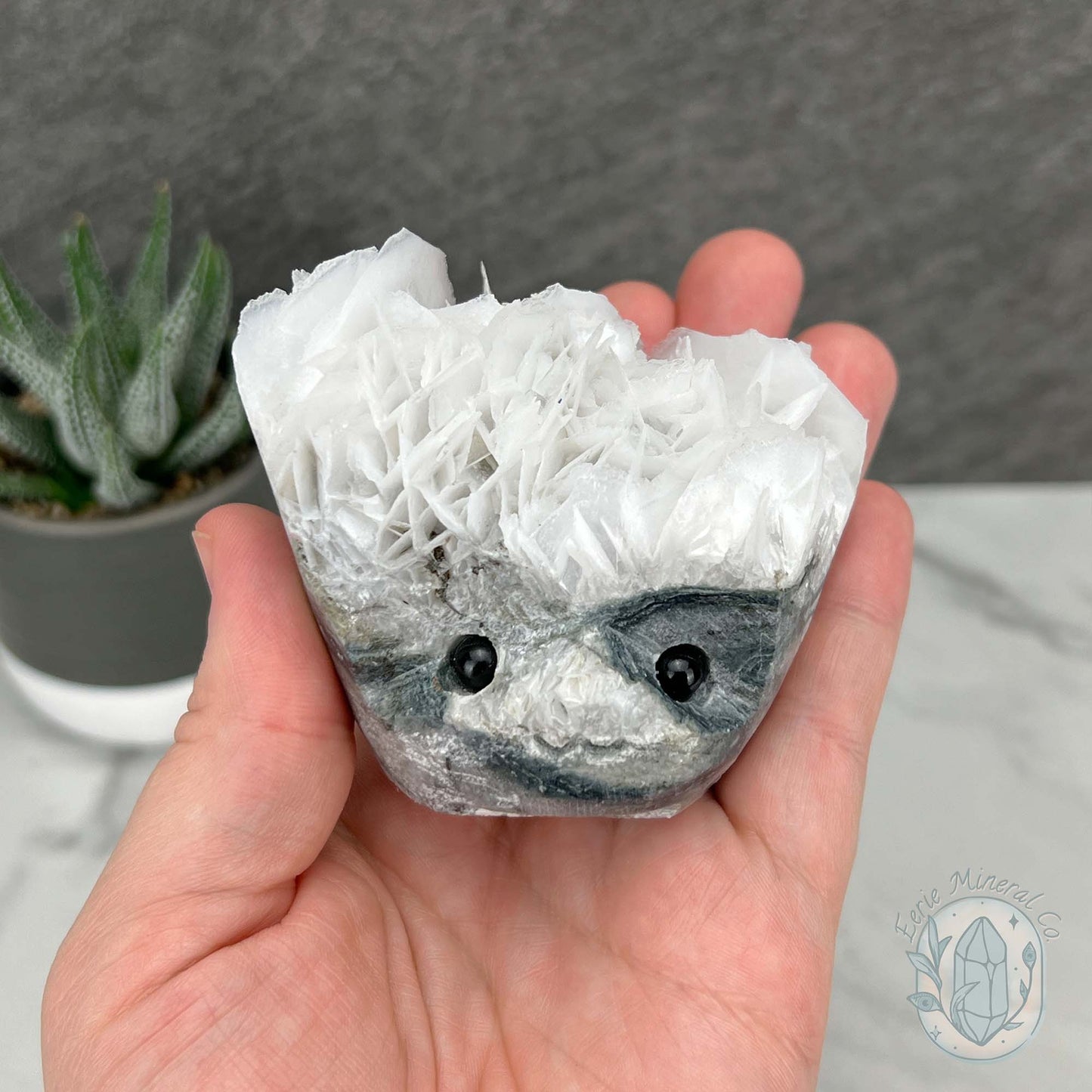 UV Reactive Bladed, Paper Calcite Hedgehog Specimen