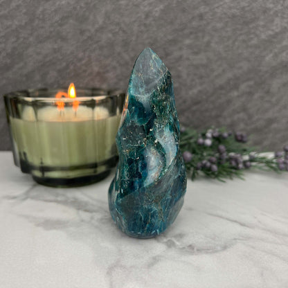 Polished Blue Apatite Flame Carving