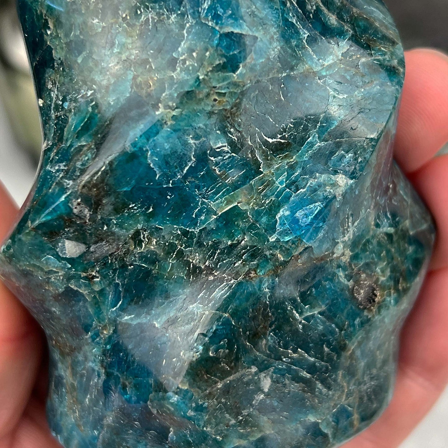 Polished Blue Apatite Flame Carving