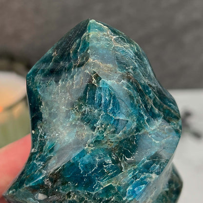 Polished Blue Apatite Flame Carving