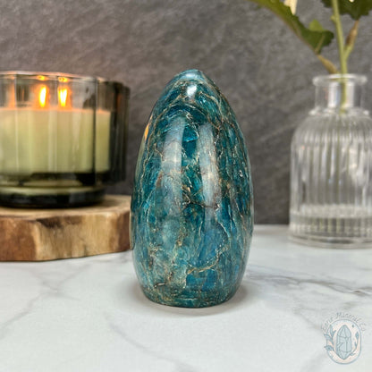 Polished Blue Apatite with Silver Flash Freeform