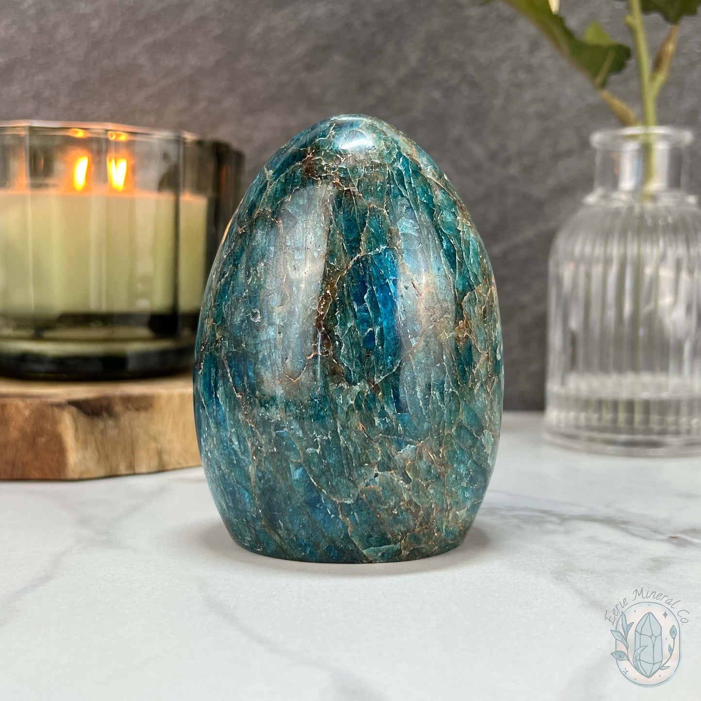 Polished Blue Apatite with Silver Flash Freeform