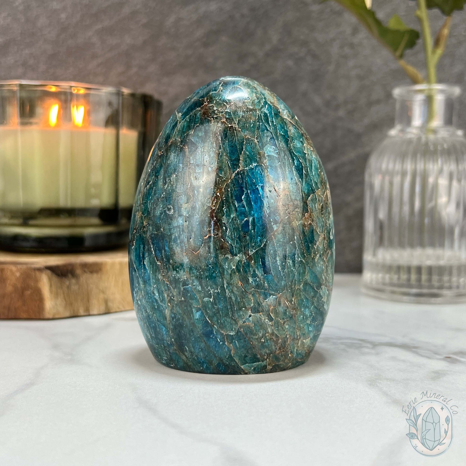 Polished Blue Apatite with Silver Flash Freeform