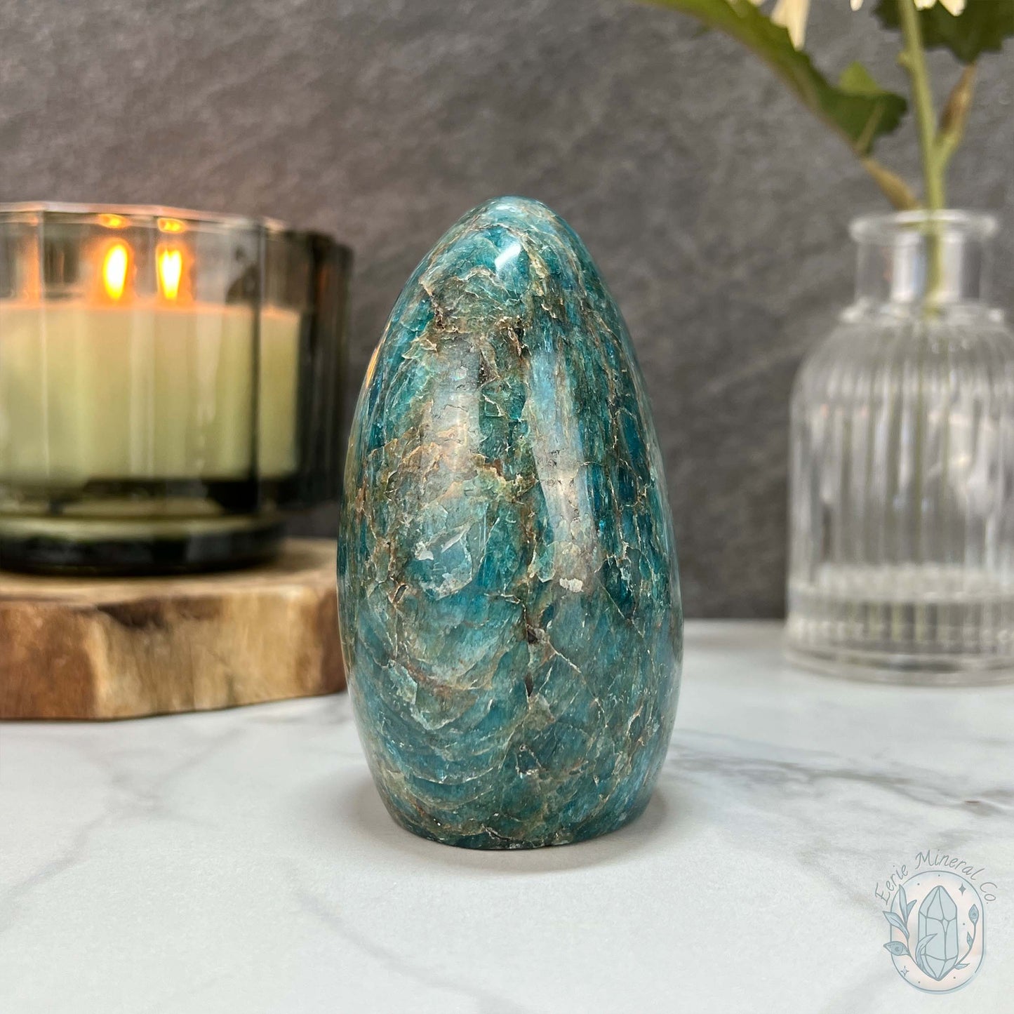 Polished Blue Apatite with Silver Flash Freeform