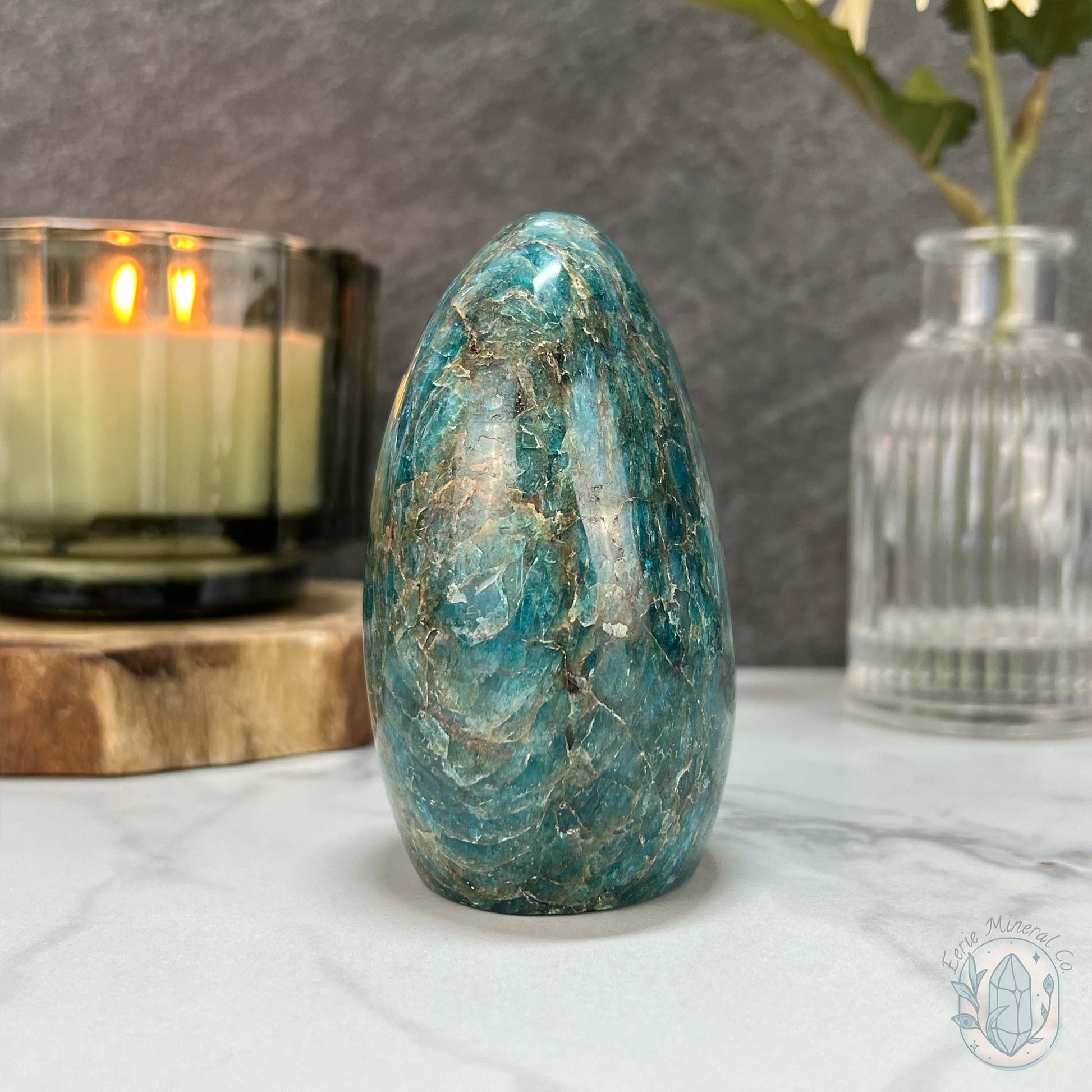 Polished Blue Apatite with Silver Flash Freeform