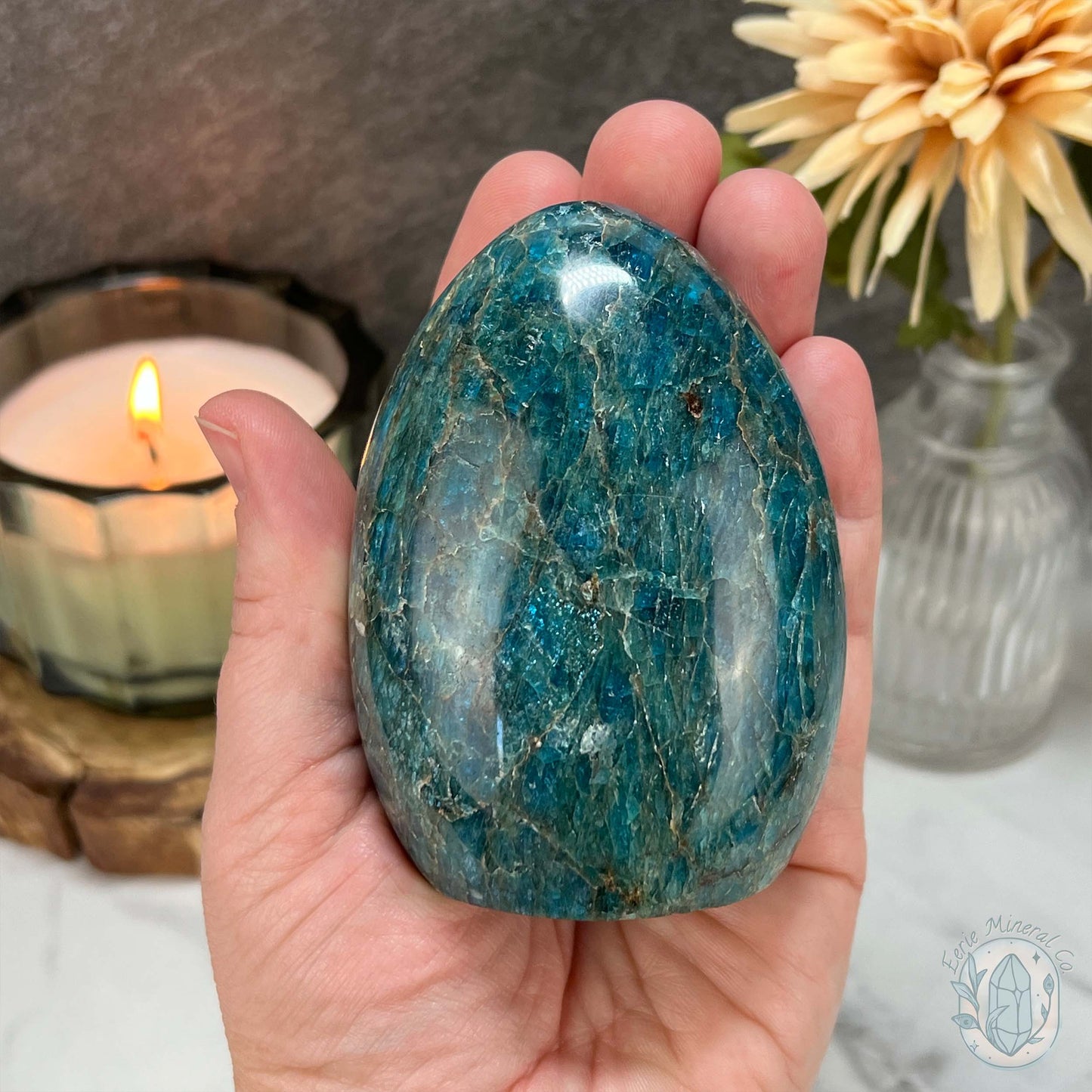 Polished Blue Apatite with Silver Flash Freeform
