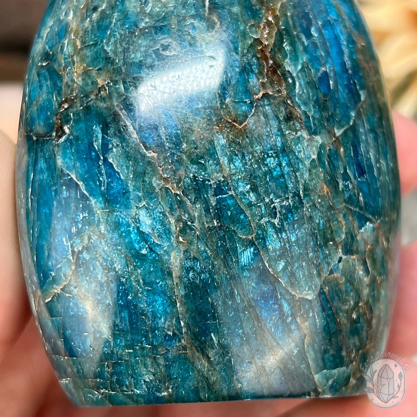 Polished Blue Apatite with Silver Flash Freeform