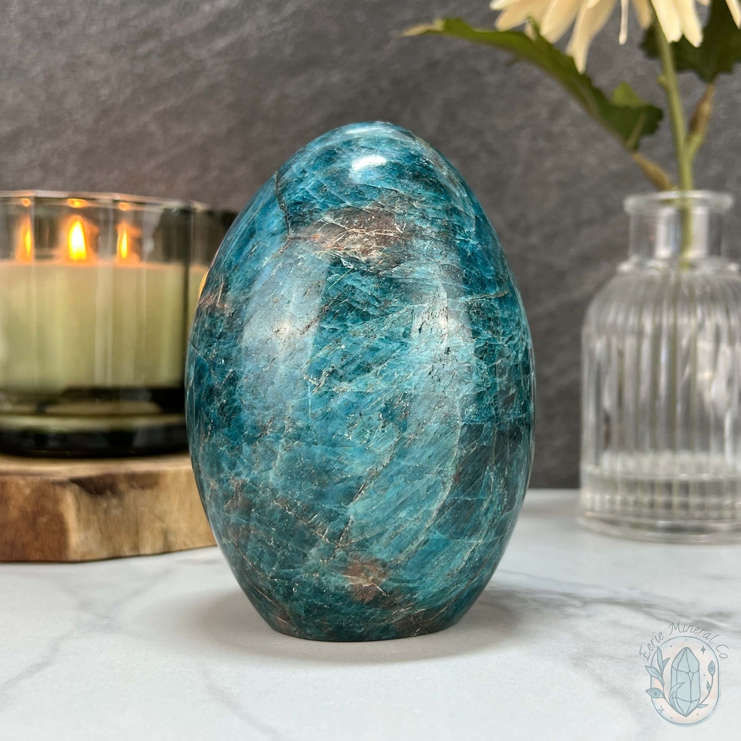 Polished Blue Apatite with Silver Flash Freeform