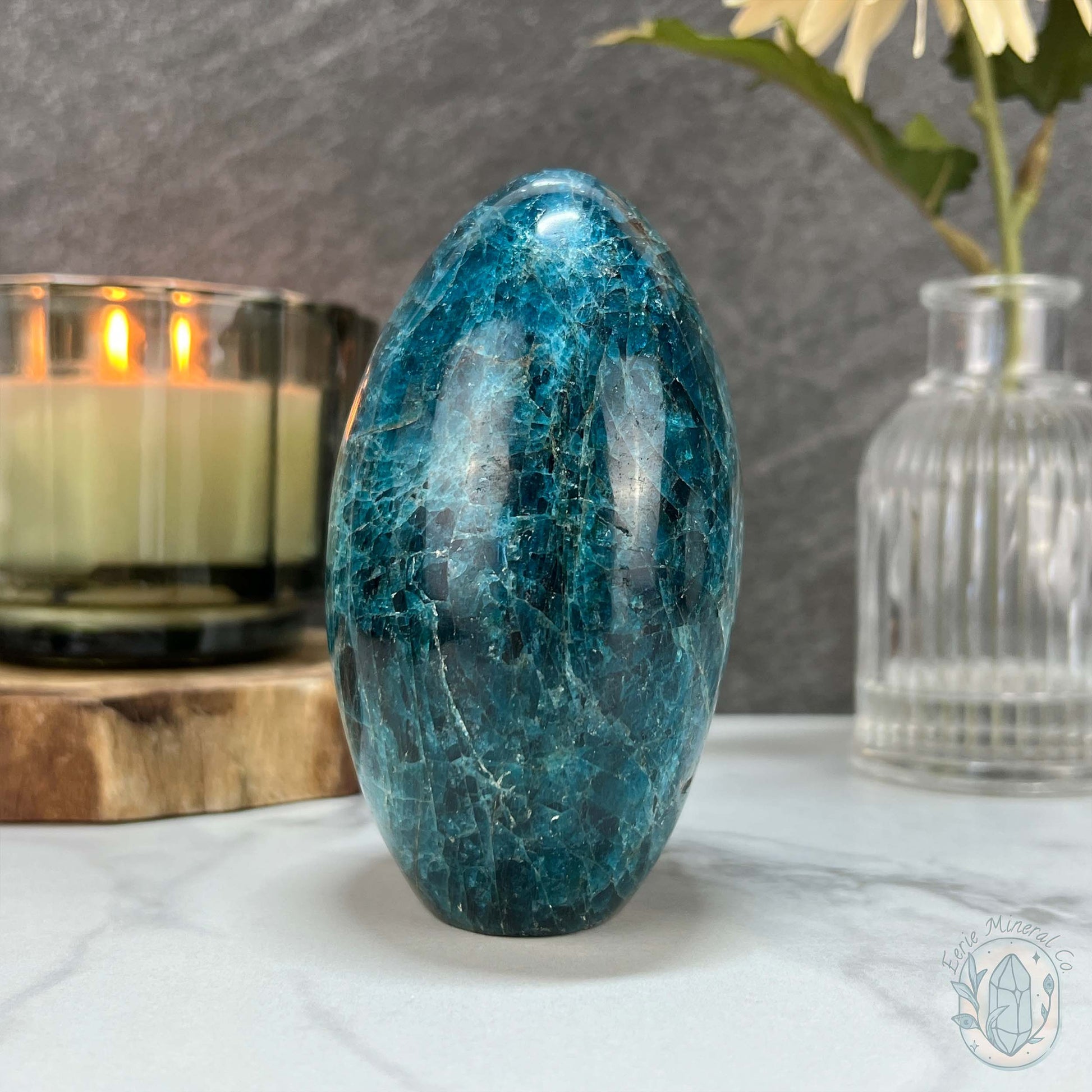 Polished Blue Apatite with Silver Flash Freeform