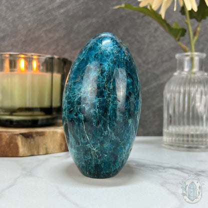 Polished Blue Apatite with Silver Flash Freeform