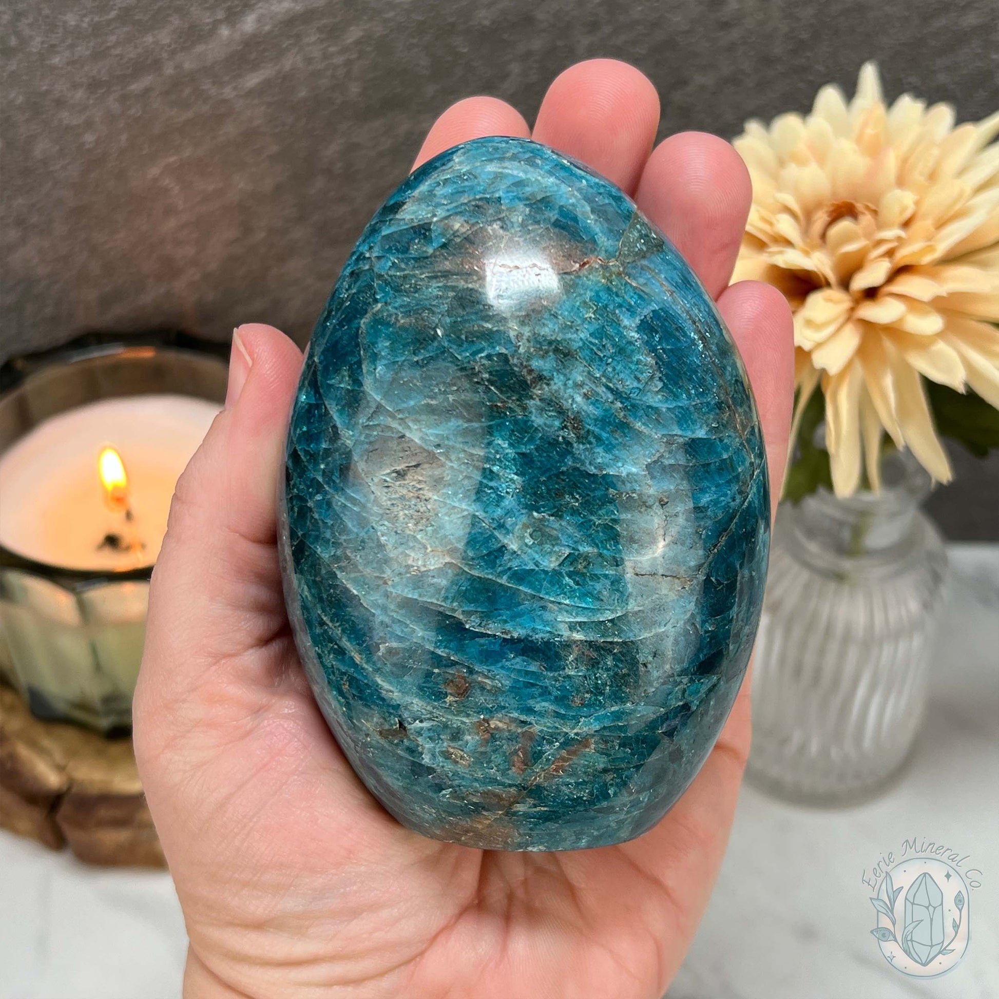 Polished Blue Apatite with Silver Flash Freeform