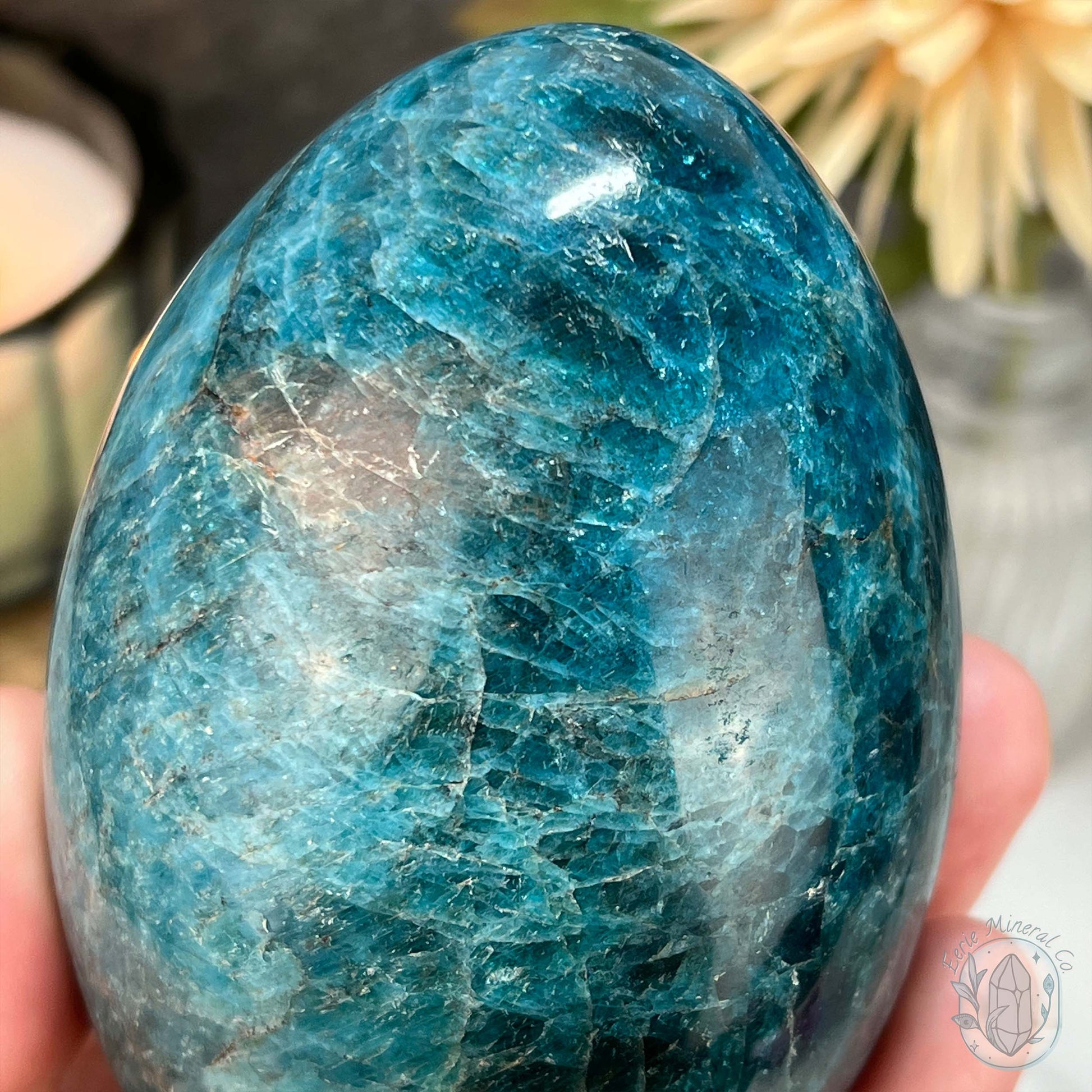 Polished Blue Apatite with Silver Flash Freeform