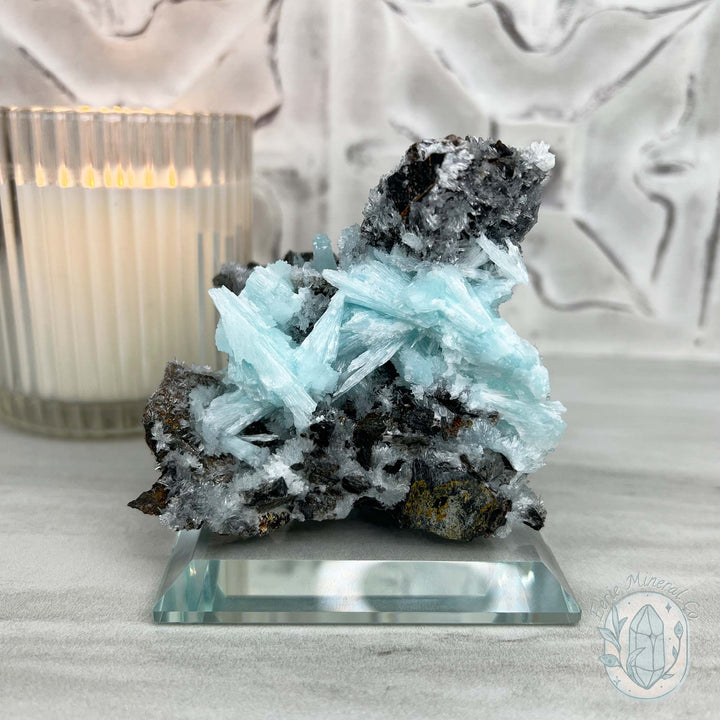 Blue Aragonite on Matrix Crystal Specimen