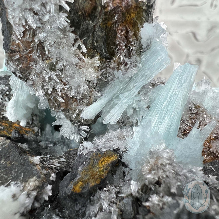 Blue Aragonite on Matrix Crystal Specimen