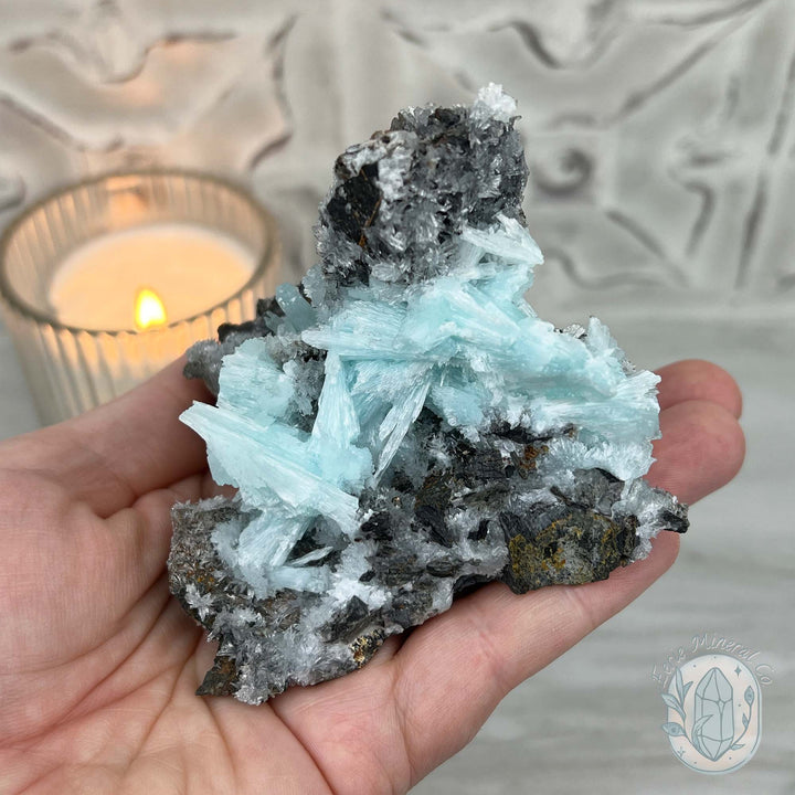 Blue Aragonite on Matrix Crystal Specimen