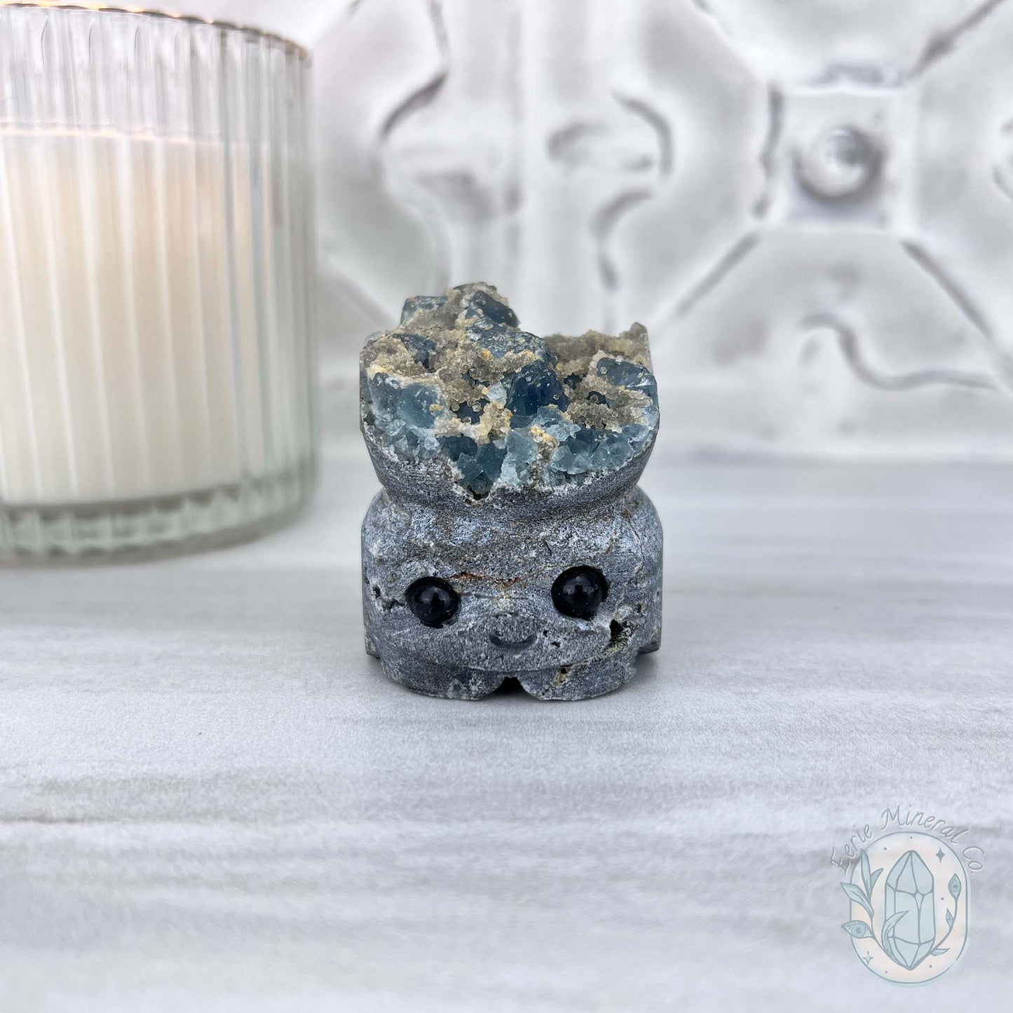 Blue Sugar Fluorite with Quartz Hedgehog Specimen