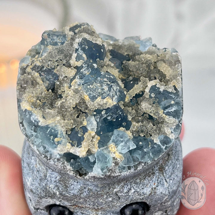 Blue Sugar Fluorite with Quartz Hedgehog Specimen