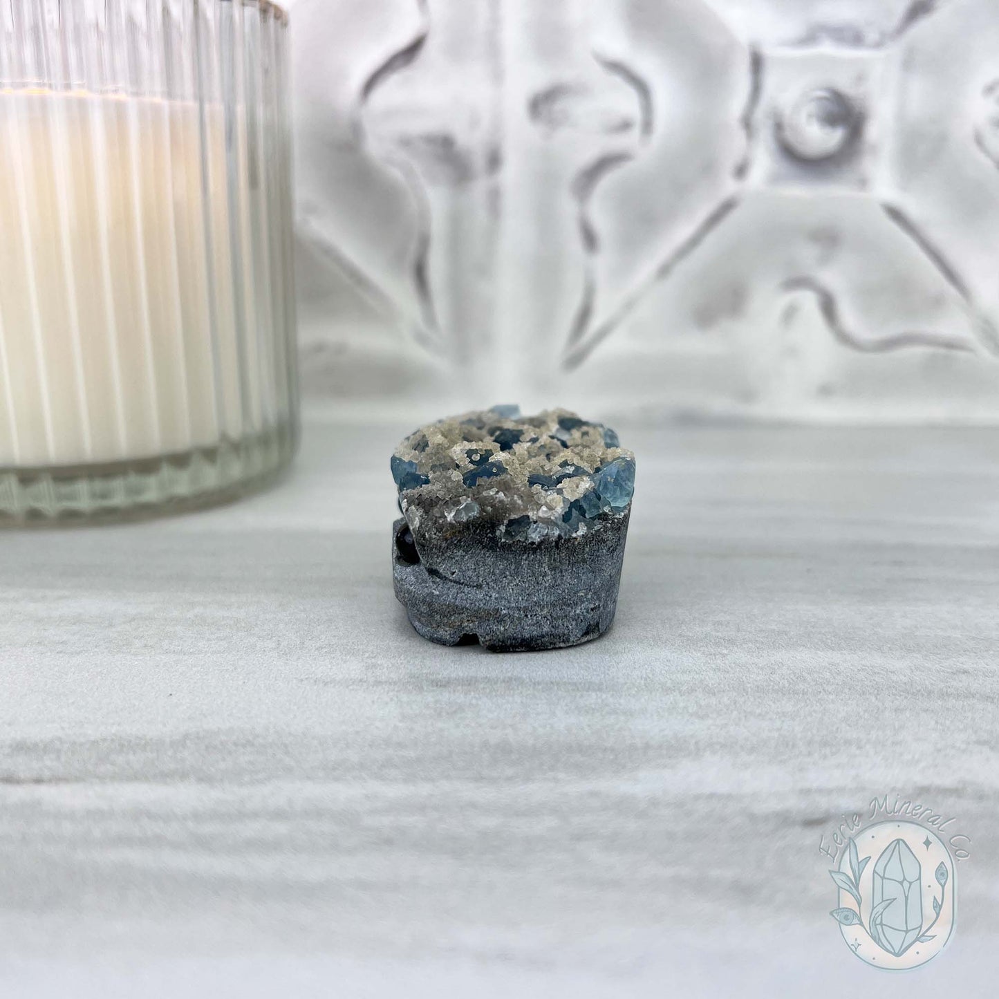 Blue Sugar Fluorite with Quartz Hedgehog Specimen