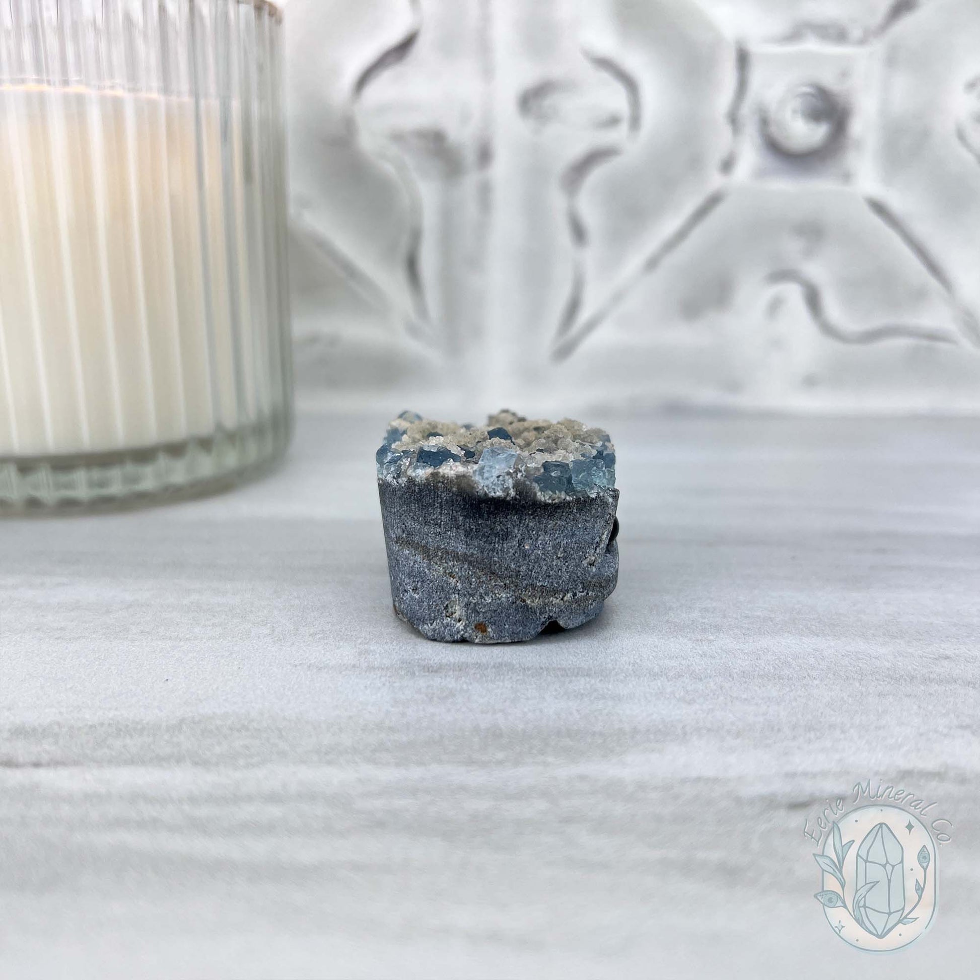 Blue Sugar Fluorite with Quartz Hedgehog Specimen
