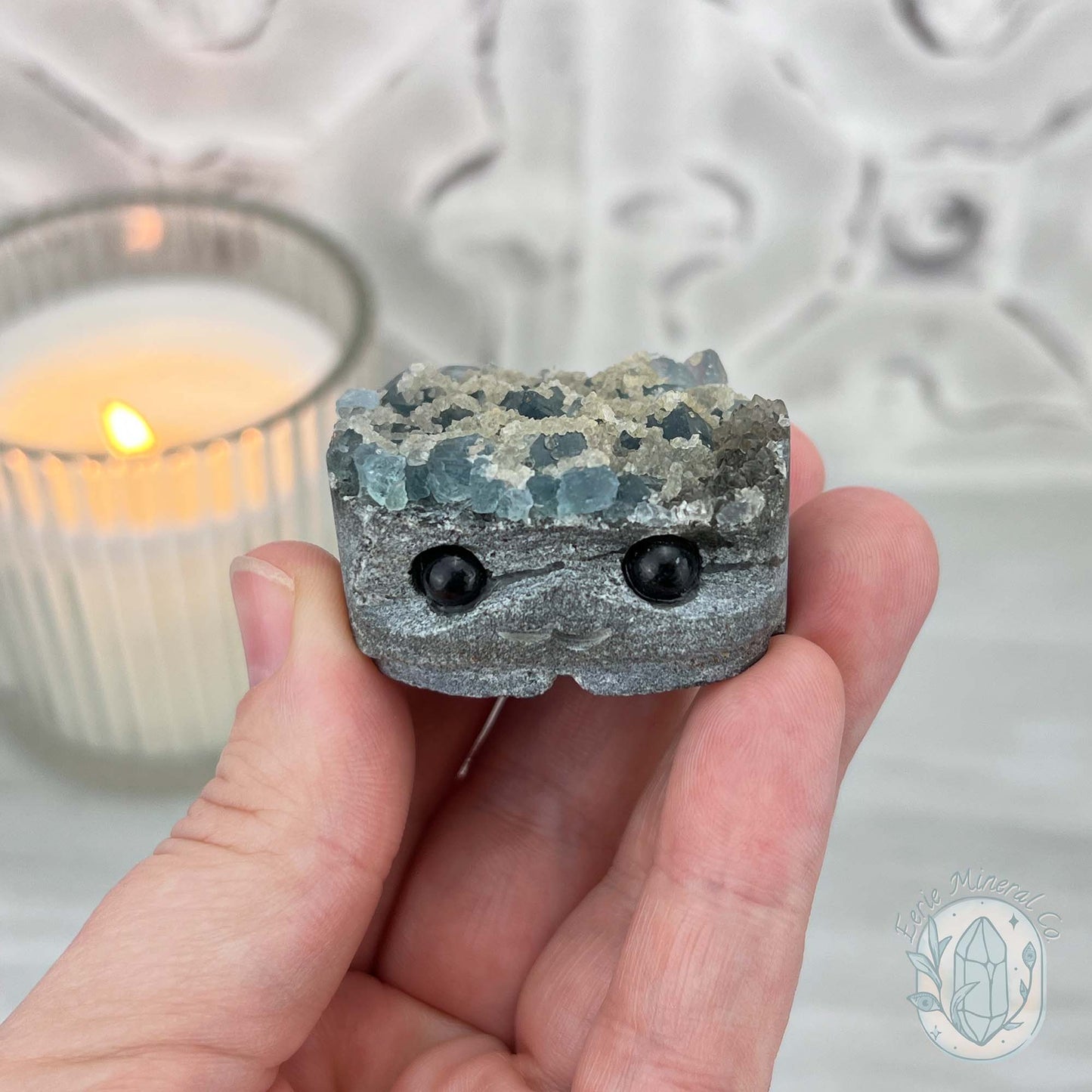 Blue Sugar Fluorite with Quartz Hedgehog Specimen