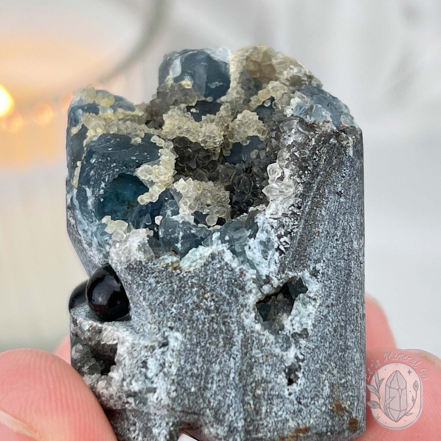 Blue Sugar Fluorite with Quartz Hedgehog Specimen