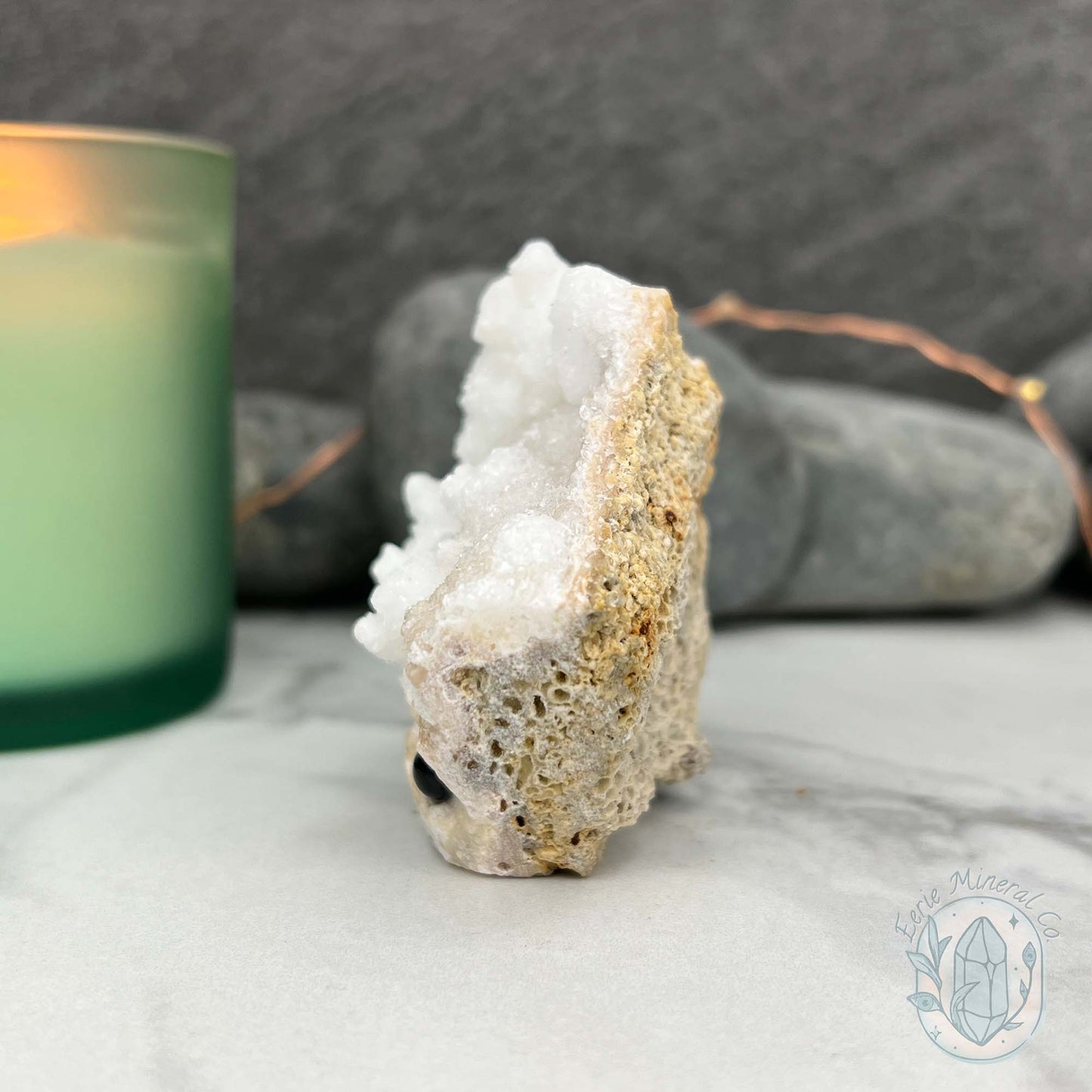 White Druzy Calcite Hedgehog Carving