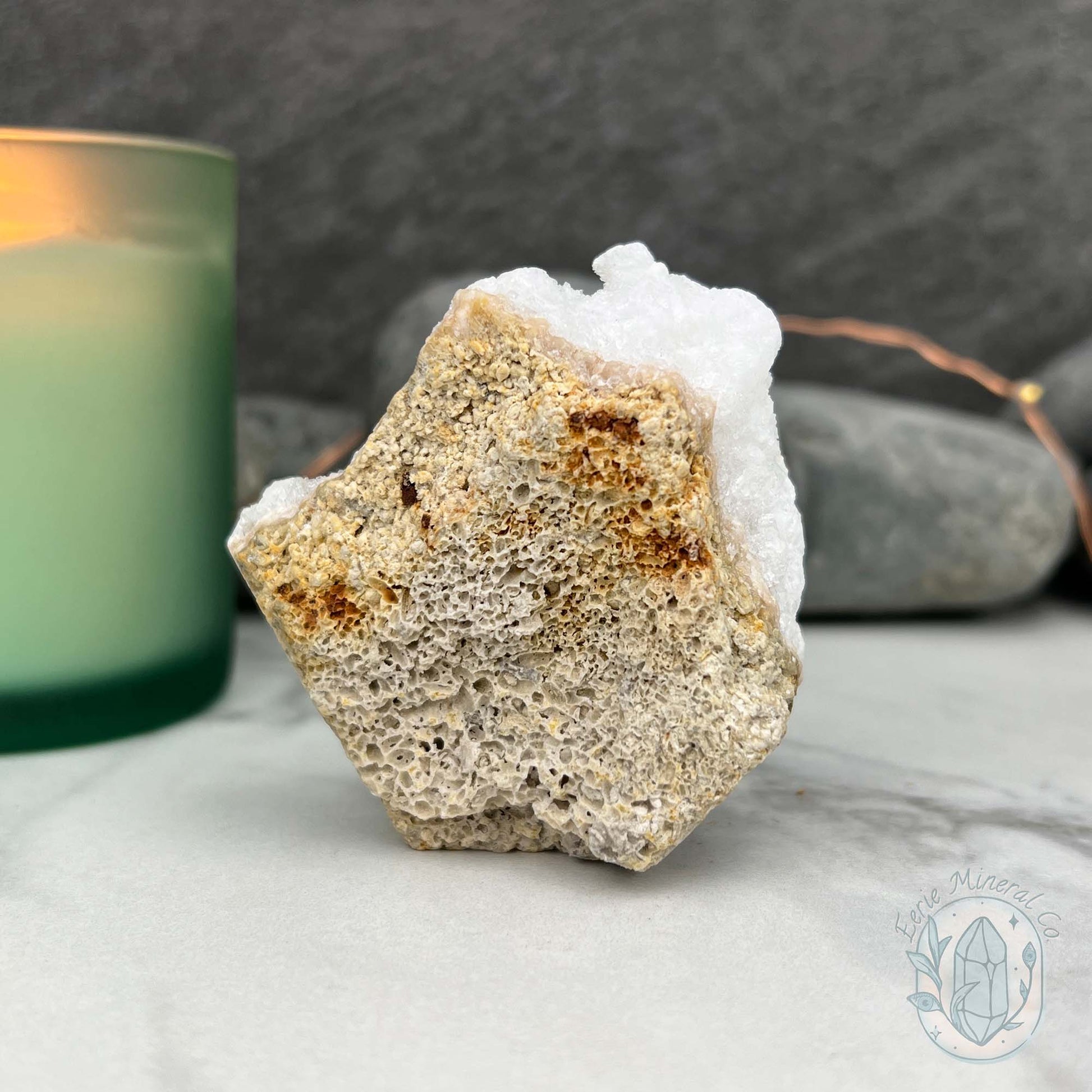 White Druzy Calcite Hedgehog Carving