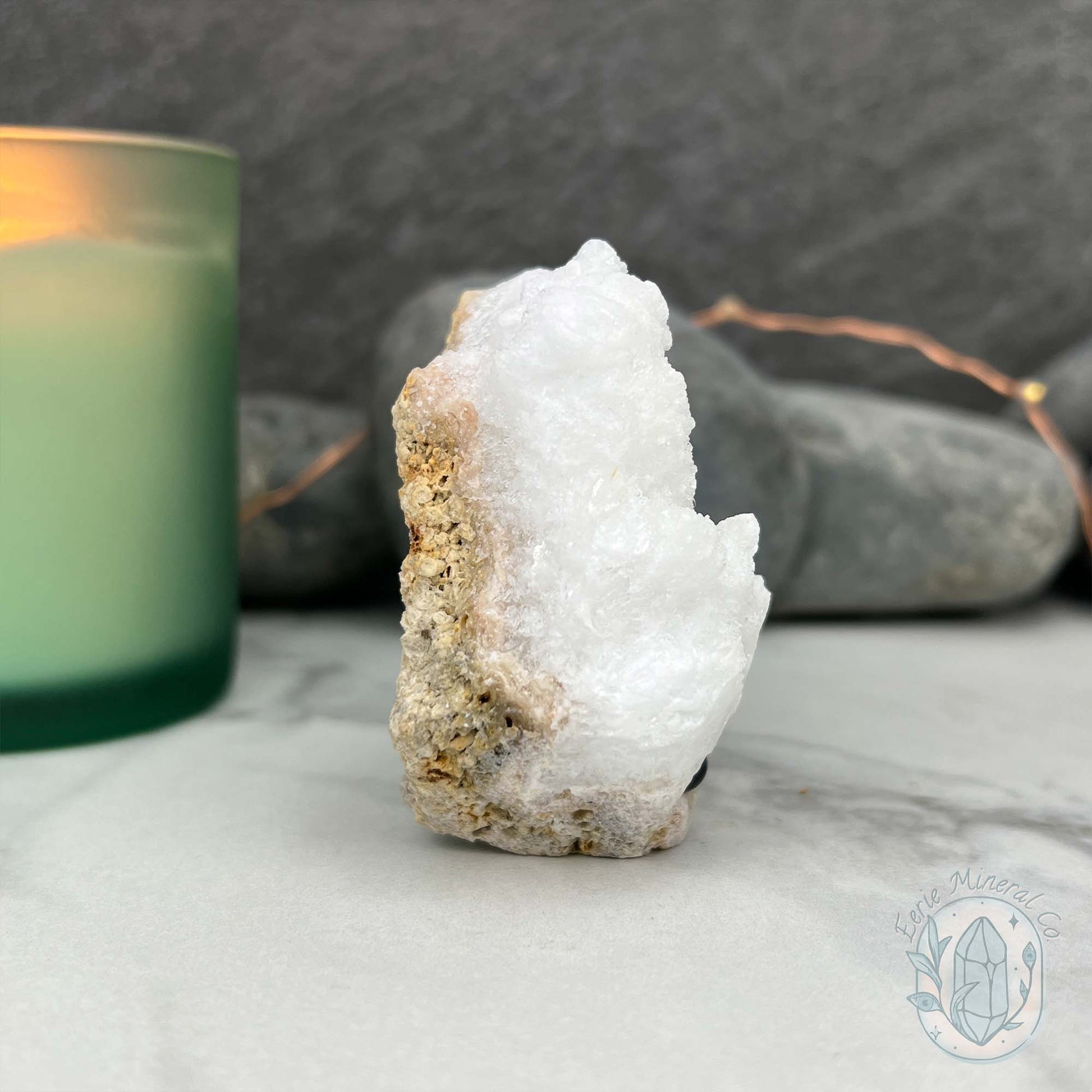 White Druzy Calcite Hedgehog Carving