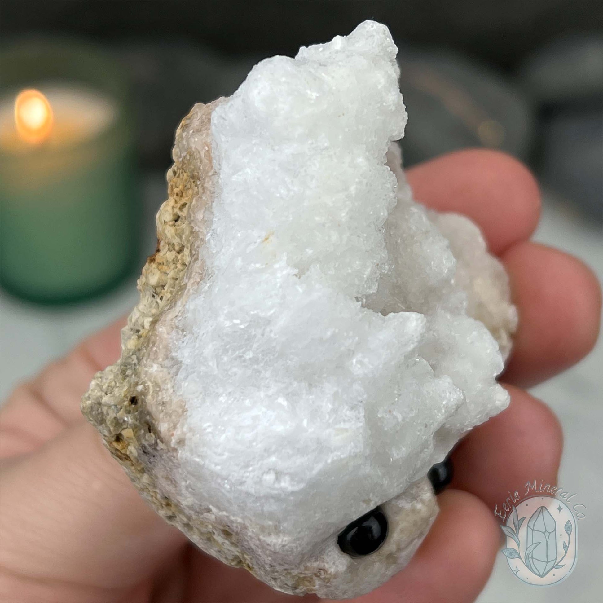 White Druzy Calcite Hedgehog Carving