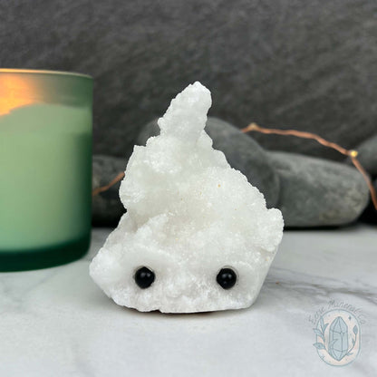 White Druzy Calcite Hedgehog Carving