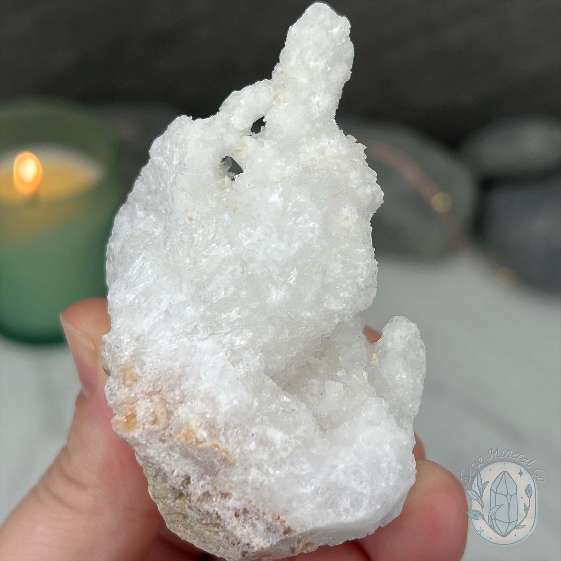 White Druzy Calcite Hedgehog Carving