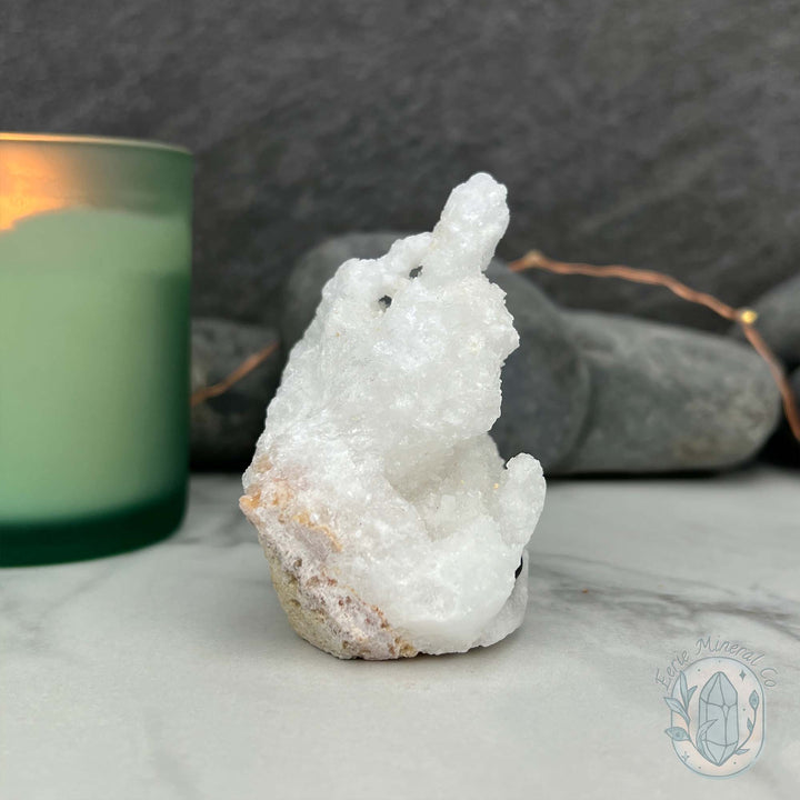 White Druzy Calcite Hedgehog Carving