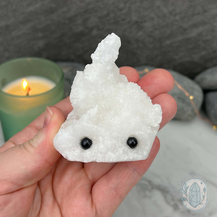 White Druzy Calcite Hedgehog Carving